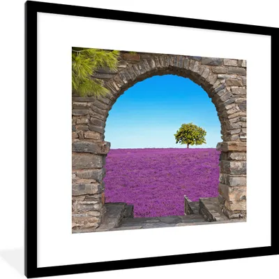 Produktbild von MuchoWow® Gerahmtes Poster Blumen - Lavendel - Baum - Ansicht 40x40 cm - Poster mit Schwarzem Bilderrahmen Wandposter Rahmen Foto Bilder - Poster - Plakat im Rahmen