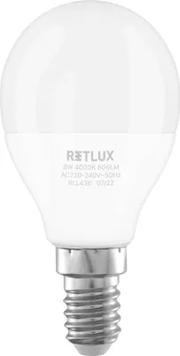 Obrázok produktu pre RETLUX RLL 436 LED žiarovka, Mini Globe 8 W, pätica E14, 806 lm, 4000K - studenná biela, životnosť viac ako 25000h