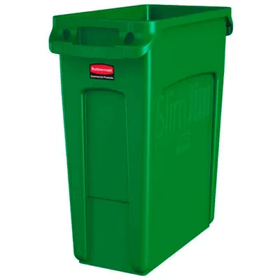 Produktbild von Rubbermaid Slim Jim Mülleimer mit Belüftungskanälen | 60 Liter, HxBxT 63,5x28x56cm | Grün