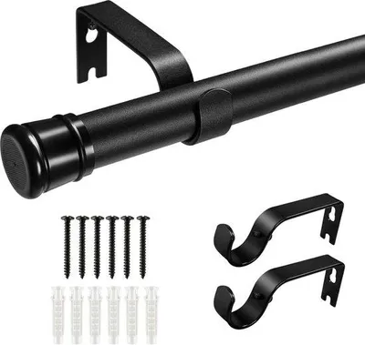 Image de Tringle à rideaux télescopique noir mat, 86-116 cm, diamètre 25 mm, pour rideaux courts