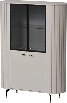 Produktbild von Selsey Zante - Vitrine 4-türig, geriffelt mit Glastür, graubeige, 112 cm