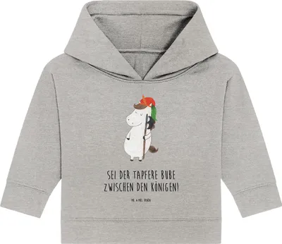 Produktbild von Mr. & Mrs. Panda Organic Baby Hoodie Einhorn Junge 24. - 36. Monat - Heather Grey - Geschenk, Einhörner, Kapuzensweatshirt, Kapuzenshirt, Unicorn, Bube, Mittelalter