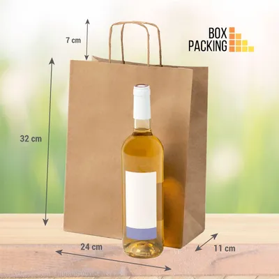 Productafbeelding van Famanu papieren zakken, kraftpapier - met handgrepen - 32x24x11 cm - bruin - 50 stuks