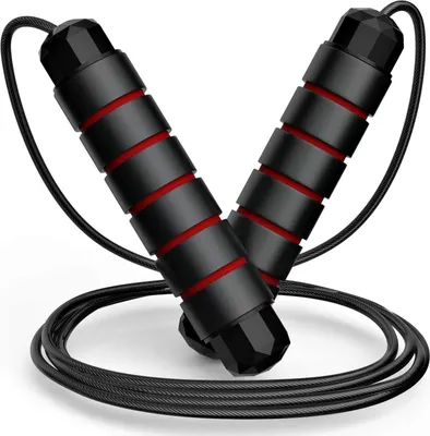 Produktbild von Springseil, Speed Rope Springseil Erwachsene mit Gut Qualitativen Kugellagern, Länge Einstellbar,Jump Rope mit Kugellagern Rutschfesten Handgriffe,Seilspringen für Fitness&Training, Schwarz+ Rot