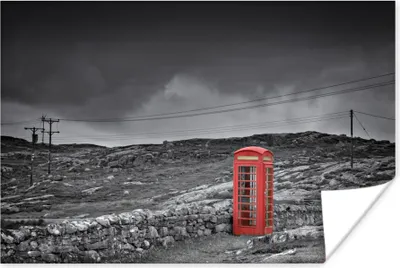 Produktbild von MuchoWow® Poster Schwarz-Weiß-Foto einer britischen Telefonzelle 120x80 cm - Bilder