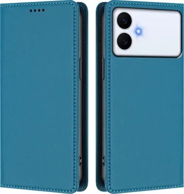 Image de Étui en cuir pour Samsung Galaxy S26 Edge, étui à rabat magnétique en cuirPolyuréthaneavec support, bleu lac
