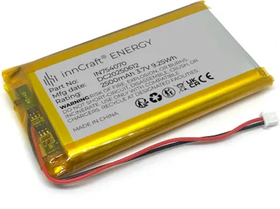 Zdjęcie produktu dla bateria litowo-polimerowa innCraft Energy 2500mAh 3.7V, 70x40x8 model 754070, złącze Molex 51021-020 1.25mm 2Ps