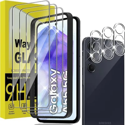 Image de Film de protection Samsung Galaxy A55 5G verre blindé 3 pièces protection caméra dureté 9H anti-rayures HD film blindé