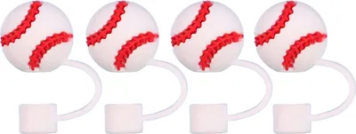 Produktbild von 4 Stück Silikon-Strohhalmkappen, 10 mm, staubdicht, auslaufsicher, wiederverwendbar, Fußballthema, lebensmittelecht, Flaschen-Strohhalm, Staubschutz, Trinkbecher, Strohhalmaufsätze, Trinkhalmdeckel, Wasserbecher-Zubehör