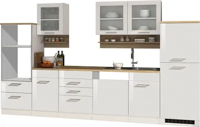 Produktbild von Küche 340 cm weiß MARANELLO-03, Weiß Hochglanz, ohne E-Geräte B x H x T ca. 340 x 200 x 60cm