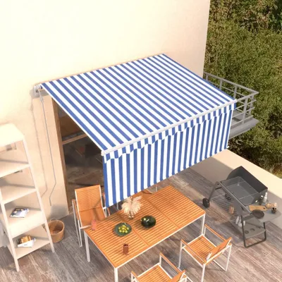 Produktbild von The Living Store Markise Automatisch Einziehbar mit Volant 3x2,5 m Blau und Weiß