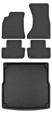 Image de Tapis en caoutchouc + bac de coffre pour Audi A4 B8 2008-2015 (break) – 5 pièces, noirs, sur mesure