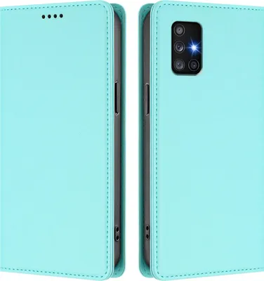 Image de Étui en cuir pour Samsung Galaxy A71 5G, étui à rabat magnétique en cuirPolyuréthaneavec support, vert menthe