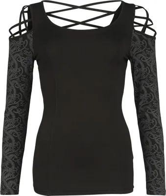 Produktbild von Black Premium by EMP Damen schwarzes Langarmshirt mit Schnürung und Cut-Outs S