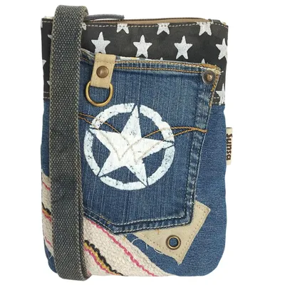 Produktbild von Sunsa Damen Umhängetasche. Nachhaltig Tasche aus recycelte Jeans & Canvas. Vintage Stil
