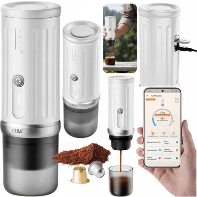 Productafbeelding van Cerapresso draagbare espressomachine - 3e gen 13500 mAh batterij - tot 8 kopjes zonder opladen - cups en gemalen koffie - 12 volt - CERA+