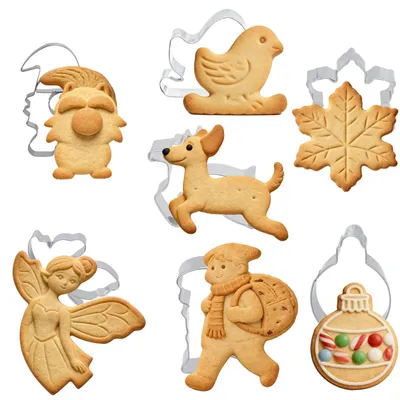 Immagine prodotto di Set di formine per biscotti a tema natalizio, in acciaio inossidabile: gnomi, alci, Babbo Natale, fiocchi di neve, angeli