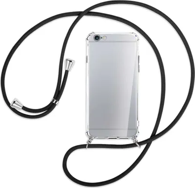 Produktbild von Handykette Backcover-Schutzhülle mit Band (Metall silberfarben) für Apple iPhone 6 / 6S - schwarz