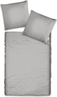 Produktbild von CASABEL Streifen Bettwäsche-Set aus Mako-Satin Bettbezüge Set mit Reißverschluss 100 % Baumwolle 2-teilig Bettbezug 155 x 220 cm und Kopfkissenbezüge  80 x 80 cm Silber-Grau