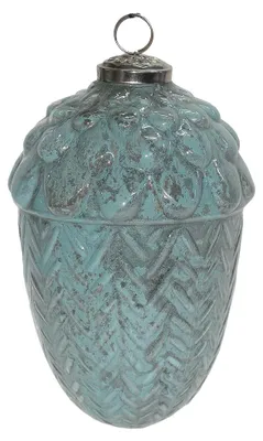 Imagen del producto de Adorno navideño de vidrio con forma de bellota, marca Clayre & Eef, color verde, diámetro de 10 cm