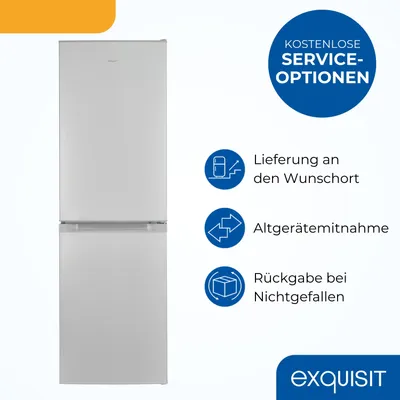 Produktbild von Exquisit Kühl-Gefrierkombination, 193 Liter, No-Frost, LED-Beleuchtung, 4-Sterne-Gefrieren, KGC5195-65-NF-330E silber