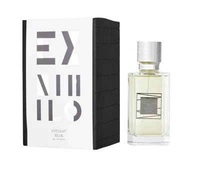A perfume bottle and its packaging are displayed against a white background.