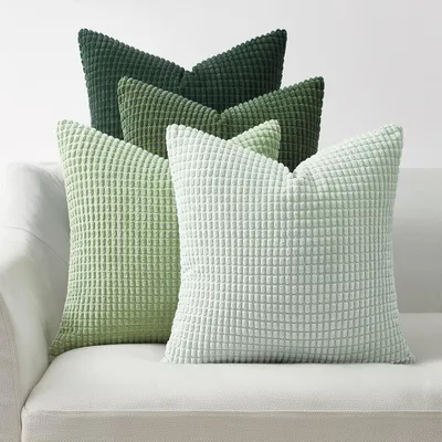 Productafbeelding van Kussensloop, corduroy, decoratieve kussens, 40 x 40 cm, 4 stuks, saliegroen