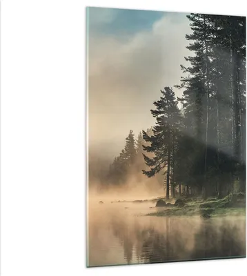 Produktbild von Bilder auf glas - Einteilig - Nebel See Wald - 80x120cm - Glasbilder - Wandbilder - Bilder - zum Aufhängen bereit - Wanddekoration aus Glas - Glas Bilder - Wandbild auf Glas - GPA80x120-4440