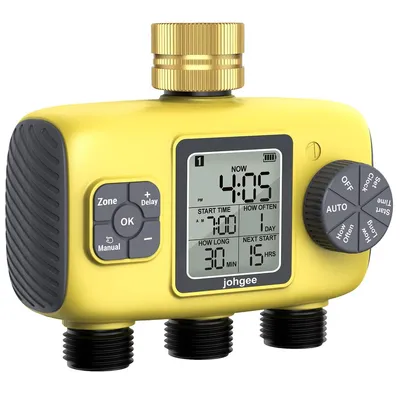 Produktbild von Bewässerungscomputer 3 Zonen mit Messinganschluss, Automatik Gartenbewässerung,Bewässerungstimer mit Timer, Regenverzögerung und Manuell