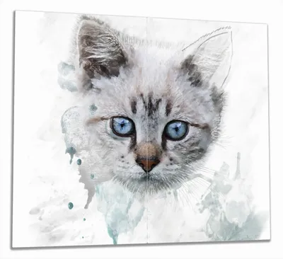 Produktbild von Wallario Herdabdeckplatte aus Glas, Größe 60 x 52 cm 2-teilig, Motiv Katze in Wasserfarben gemalt