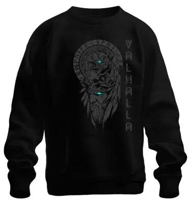 Obrázok produktu pre Valhalla Viking Helmet Skull Raven Runes Nordic Gothic Odin Uni mikina, čierna, XXL
