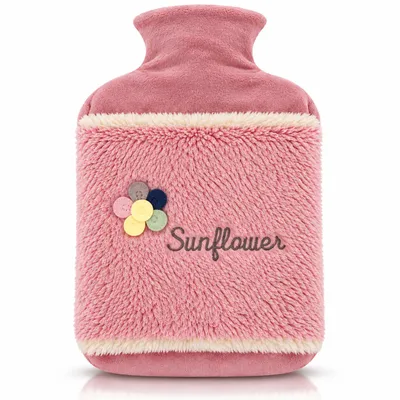 Produktbild von Wärmflasche 2.0L mit Deckel und Kuschelweichem Fellbezug, Kängurutasche - Auslaufsicher, Bettflasche mit weichem Abnehmbarem Bezug (pink)