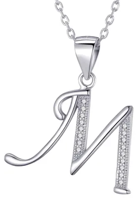 Produktbild von Morella Damen Halskette Silber mit Buchstabe M Anhänger 925 Silber rhodiniert mit Zirkoniasteinen weiß 45 cm