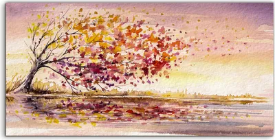 Produktbild von Coloray Acrylbild 120x60  Wandbild Acrylbilder Foto Herbst Baum am Wind Aquarell