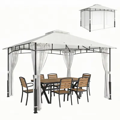 Produktbild von 6 m mit Moskitonetz, Pavillon 3x3, Gartenpavillon wasserdicht, Doppeldach, Schwarz | Metall & Polyester | 23,2 kg | 360x300x275 cm