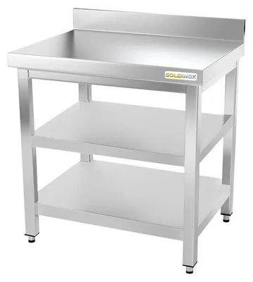 Productafbeelding van RVS werkblad, 500 x 500 mm, met achterwand en 2 PREMIUM planken - GOLDINOX