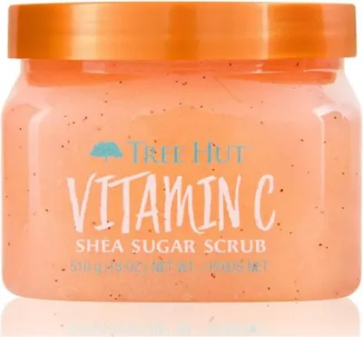 A close-up studio shot of a Tree Hut Vitamin C Shea Sugar Scrub jar.