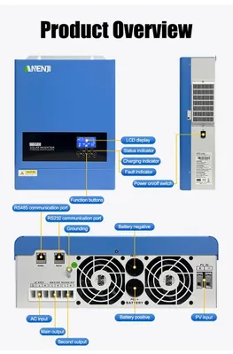Obrázok produktu pre Hybridný solárny menič – 6200 W, 48 V – Čistá sínusoida – Solárny nabíjací regulátor MPPT – Výstup 230 V – Integrované Wi-Fi – Pre solárne panely