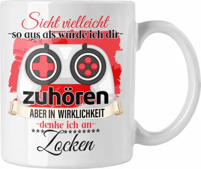 Produktbild von Trendation - Gamer Geschenk Tasse Zocker Liebhaber Geschenkidee Lustiger Spruch (Weiß)