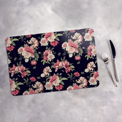 Produktbild von Tischset 4x45x30 cm + 10fi cm Platzset Tischmatte Platzmatte Untersetzer - Blümchenmuster mit Blumen