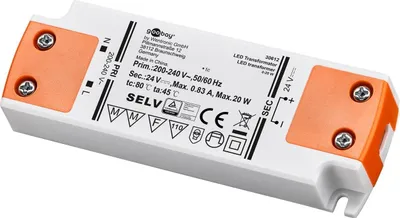 Produktbild von LED-Trafo 24 V (DC), 20 W für LEDs bis 20 W Gesamtlast und Gleichspannung von 24 V (DC)