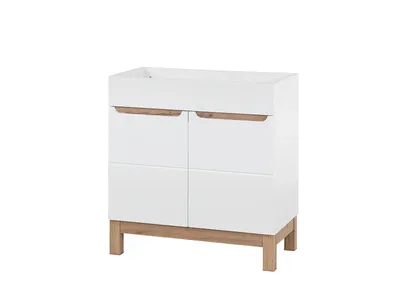 Zdjęcie produktu dla Szafka Łazienkowa 80 Cm Biała Połysk Dąb 2 Drzwi Pod Umywalkę Stojąca
