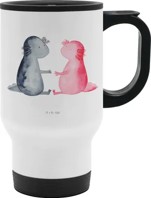 Produktbild von Mr. & Mrs. Panda Thermobecher Axolotl Liebe - Weiß - Geschenk, Valentinstag, Edelstahl Trinkbecher, Kaffeebecher To Go, Freund, Molch, To-Go-Becher, thermosbecher
