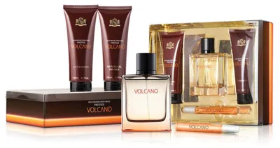 Obrázok produktu pre Sada novej značky: Volcano, EdT, pre mužov, 100 ml + Volcano, EdT, pre mužov, 15 ml + Volcano, čistiaci sprchový gél, na celé telo, pre všetky typy pleti, 130 ml + Volcano, gél po holení, 130 ml
