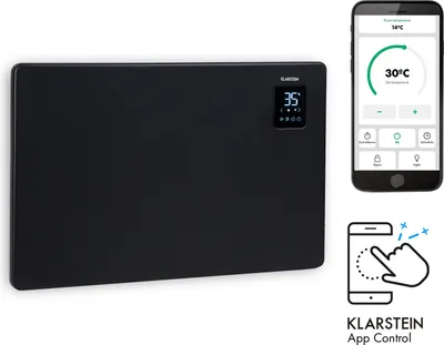 Image de Klarstein Radiateur Electrique Smart à Faible Consommation d'Energie, 1500W Chauffage Electrique d'Intérieur avec Thermostat, Chauffage d'Appoint Portable avec Roulettes, Radiateurs Mural Silencieux