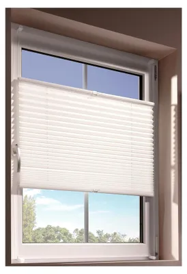 Produktbild von Plissee Jalousie 90x130 cm in Weiß - ohne Bohren, Rollo für innen mit Klemmträgern - Sonnenschutz und Sichtschutz für Fenster