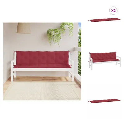 Image de vidaXL Coussins pour banc de jardin, lot de 2, rouge vin, 180 x 50 x 7 cm, tissu Oxford - Coussins d'assise