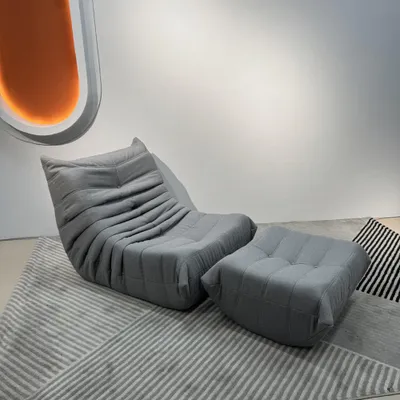 Immagine prodotto di Divano singolo relax poltrona chill chair con sgabello grigio