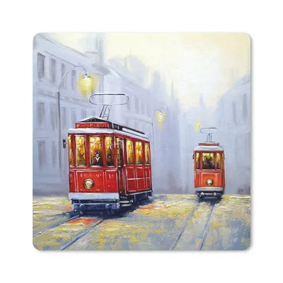 Produktbild von MuchoWow® Mauspad Mousepad Gemälde - Straßenbahn - Stadt - Öl 20x20 cm - Mousepads - Maus Mat - Pad - Mausunterlage - Desk Mat - Bureauartikeln
