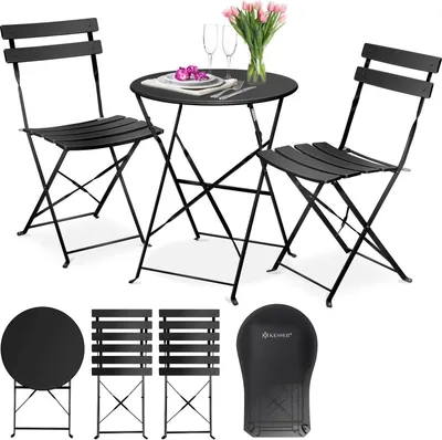 Produktbild von KESSER® Bistroset 3-teilig Bistrotisch mit 2 klappbaren Stühle Set Balkonset Balkonmöbel Klapp-Möbel Gartenset Sitzgarnitur Gartengarnitur Gartenmöbel Sitzgruppe Metall Bistro Gartentisch inkl. Abdeckung